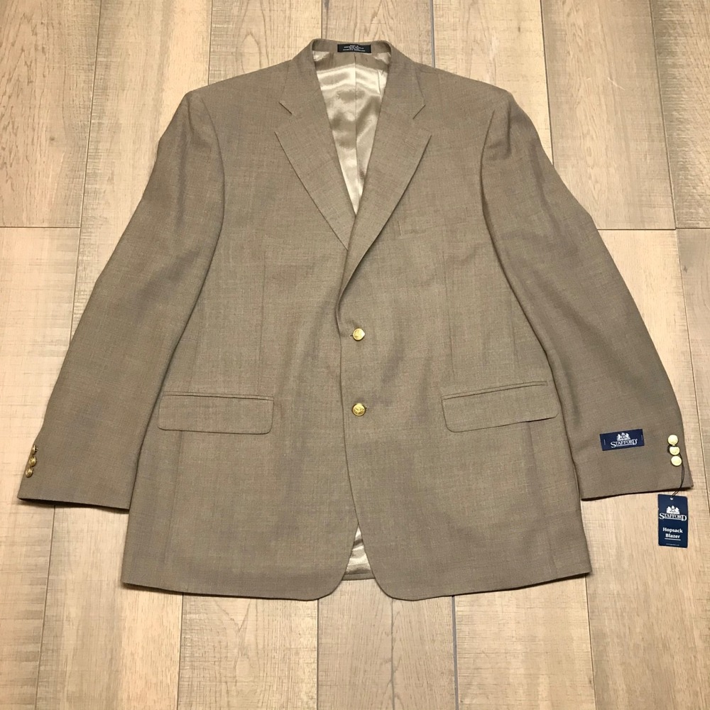 Stafford Hopsack Blazer Mens‎ Size 46L Worsted Wool Blend Brown Sport Coat NEW